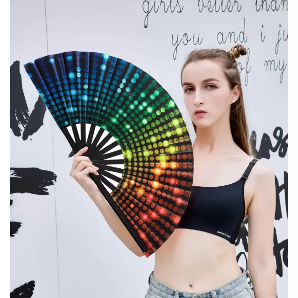 Amajiji Large Folding Hand Rave Fan for WomenMen ChineaseJapanese Bamboo and NylonCloth Folding Hand Fan Hand Fan Festival Fan Gift Fan Craft Fan Folding Fan Dance Fan Disco BassDj Lighting