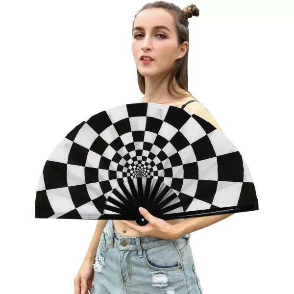 Amajiji Large Folding Hand Rave Fan for WomenMen ChineaseJapanese Bamboo and NylonCloth Folding Hand Fan Hand Fan Festival Fan Gift Fan Craft Fan Folding Fan Dance FanSpeed Checkered