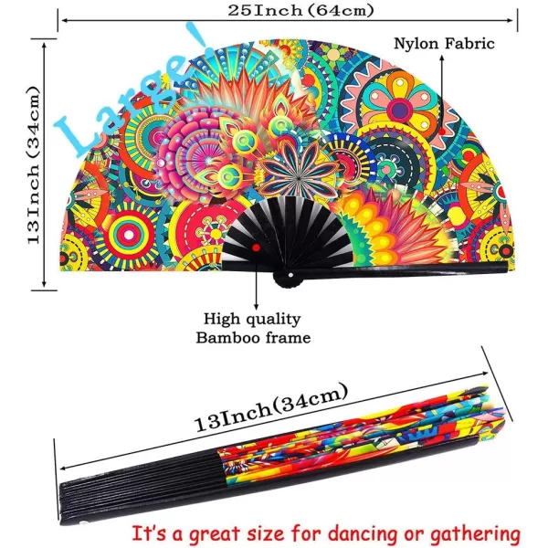 Amajiji Large Folding Hand Rave Fan for WomenMen ChineaseJapanese Bamboo and NylonCloth Folding Hand Fan Hand Fan Festival Fan Gift Fan Craft Fan Folding Fan Dance Fan Disco BassDream lower