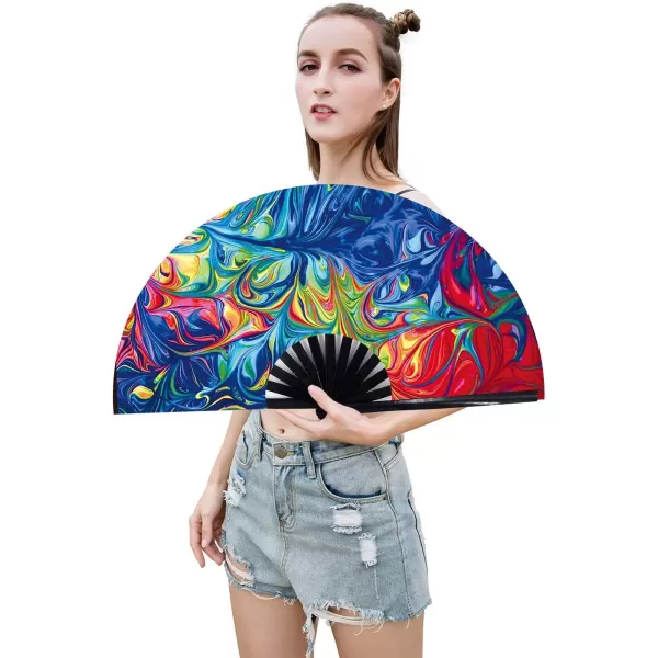 Amajiji Large Folding Hand Rave Fan for WomenMen ChineaseJapanese Bamboo and NylonCloth Folding Hand Fan Hand Fan Festival Fan Gift Fan Craft Fan Folding Fan Dance FanIce ire