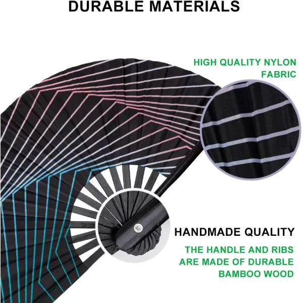 Amajiji Large Folding Hand Rave Fan for WomenMen ChineaseJapanese Bamboo and NylonCloth Folding Hand Fan Hand Fan Festival Fan Gift Fan Craft Fan Folding Fan Dance Fan Disco BassIllusion Trippy