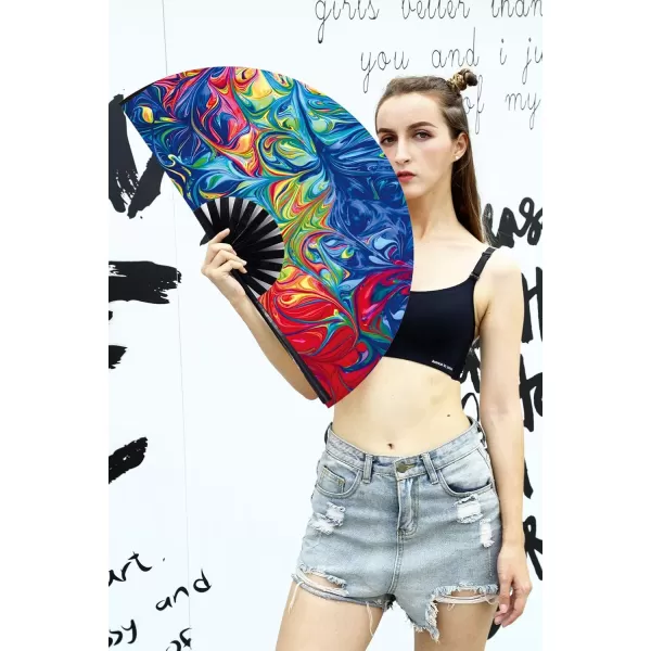 Amajiji Large Folding Hand Rave Fan for WomenMen ChineaseJapanese Bamboo and NylonCloth Folding Hand Fan Hand Fan Festival Fan Gift Fan Craft Fan Folding Fan Dance FanIce ire