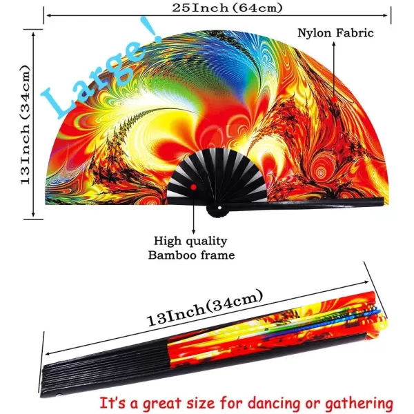 Amajiji Large Folding Hand Rave Fan for WomenMen ChineaseJapanese Bamboo and NylonCloth Folding Hand Fan Hand Fan Festival Fan Gift Fan Craft Fan Folding Fan Dance Fan Disco BassSunset