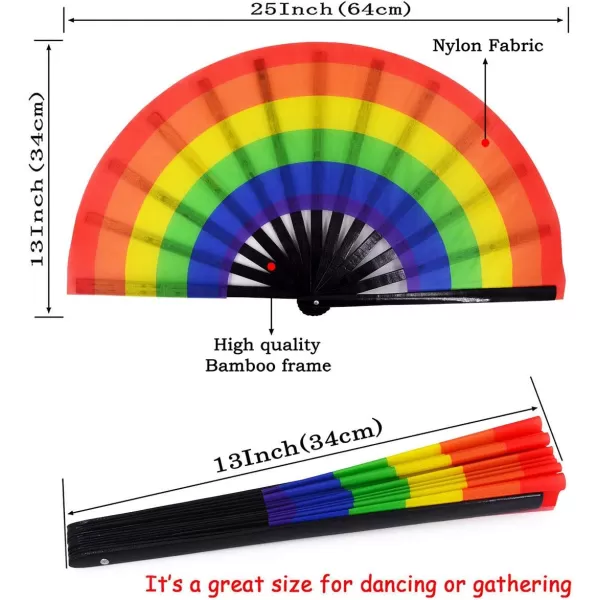 Amajiji Large Folding Hand Rave Fan for WomenMen ChineaseJapanese Bamboo and NylonCloth Folding Hand Fan Hand Fan Festival Fan Gift Fan Craft Fan Folding Fan Dance Fan Disco BassRainbow