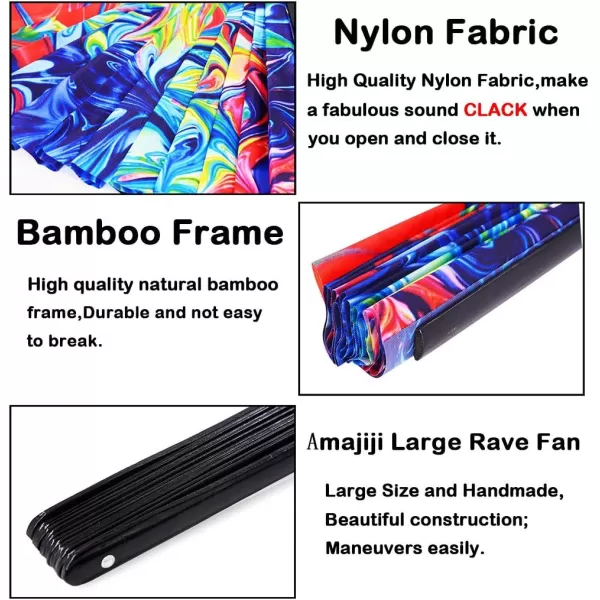 Amajiji Large Folding Hand Rave Fan for WomenMen ChineaseJapanese Bamboo and NylonCloth Folding Hand Fan Hand Fan Festival Fan Gift Fan Craft Fan Folding Fan Dance FanIce ire