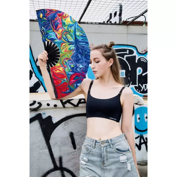 Amajiji Large Folding Hand Rave Fan for WomenMen ChineaseJapanese Bamboo and NylonCloth Folding Hand Fan Hand Fan Festival Fan Gift Fan Craft Fan Folding Fan Dance FanIce ire