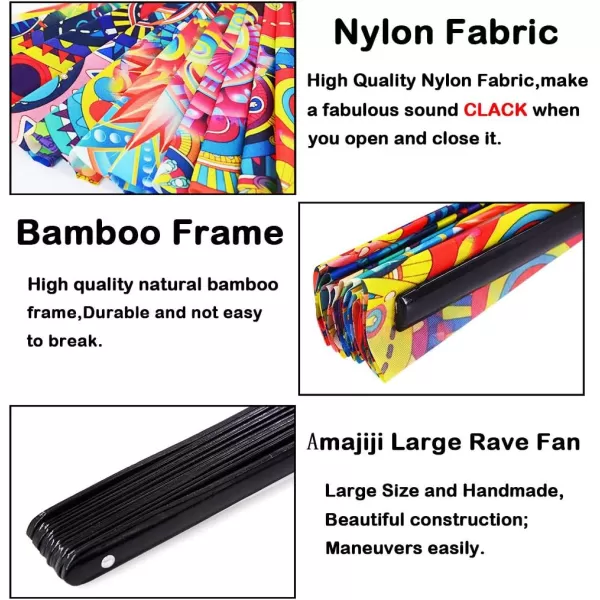 Amajiji Large Folding Hand Rave Fan for WomenMen ChineaseJapanese Bamboo and NylonCloth Folding Hand Fan Hand Fan Festival Fan Gift Fan Craft Fan Folding Fan Dance Fan Disco BassDream lower
