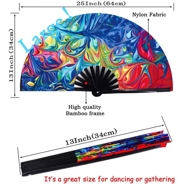 Amajiji Large Folding Hand Rave Fan for WomenMen ChineaseJapanese Bamboo and NylonCloth Folding Hand Fan Hand Fan Festival Fan Gift Fan Craft Fan Folding Fan Dance FanIce ire