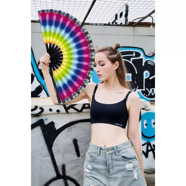 Amajiji Large Folding Hand Rave Fan for WomenMen ChineaseJapanese Bamboo and NylonCloth Folding Hand Fan Hand Fan Festival Fan Gift Fan Craft Fan Folding Fan Dance Fan Disco Bassperture