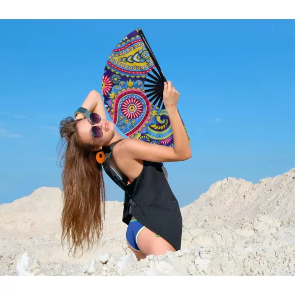 Amajiji Large Folding Hand Rave Fan for WomenMen ChineaseJapanese Bamboo and NylonCloth Folding Hand Fan Hand Fan Festival Fan Gift Fan Craft Fan Folding Fan Dance FanFantasy Flowers