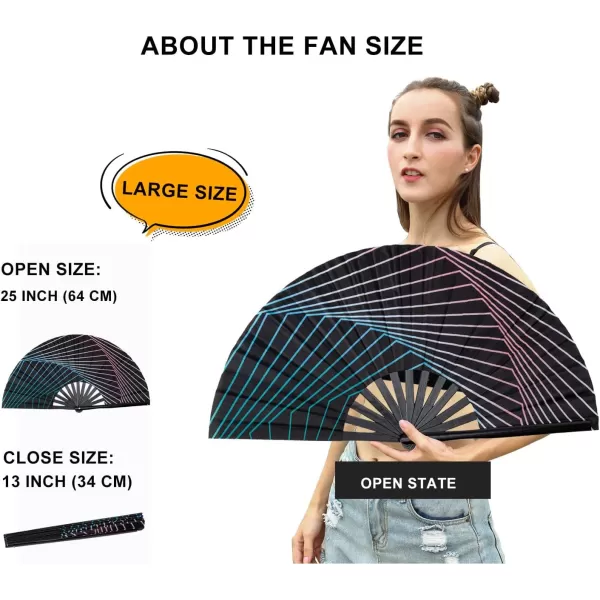 Amajiji Large Folding Hand Rave Fan for WomenMen ChineaseJapanese Bamboo and NylonCloth Folding Hand Fan Hand Fan Festival Fan Gift Fan Craft Fan Folding Fan Dance FanIllusion Trippy
