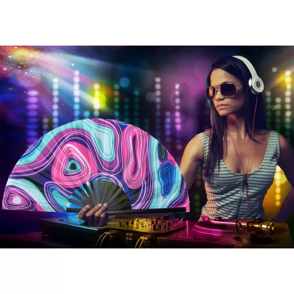Amajiji Large Folding Hand Rave Fan for WomenMen ChineaseJapanese Bamboo and NylonCloth Folding Hand Fan Hand Fan Festival Fan Gift Fan Craft Fan Folding Fan Dance FanDisco Bass