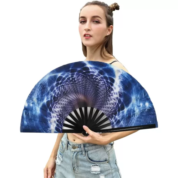 Amajiji Large Folding Hand Rave Fan for WomenMen ChineaseJapanese Bamboo and NylonCloth Folding Hand Fan Hand Fan Festival Fan Gift Fan Craft Fan Folding Fan Dance FanFantasy starry sky