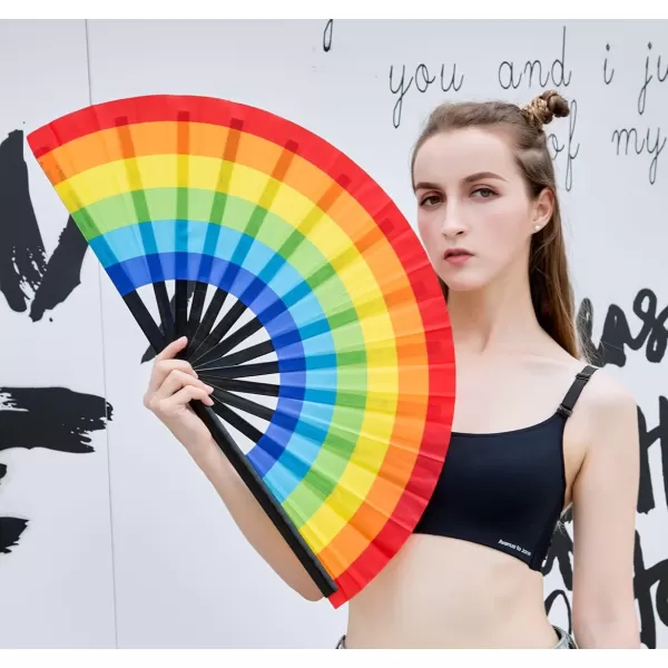 Amajiji Large Folding Hand Rave Fan for WomenMen ChineaseJapanese Bamboo and NylonCloth Folding Hand Fan Hand Fan Festival Fan Gift Fan Craft Fan Folding Fan Dance Fan Disco BassRainbow