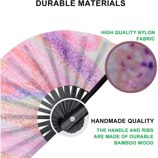 Amajiji Large Folding Hand Rave Fan for WomenMen ChineaseJapanese Bamboo and NylonCloth Folding Hand Fan Hand Fan Festival Fan Gift Fan Craft Fan Folding Fan Dance FanPsychedelic Neon
