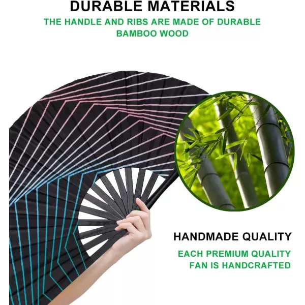 Amajiji Large Folding Hand Rave Fan for WomenMen ChineaseJapanese Bamboo and NylonCloth Folding Hand Fan Hand Fan Festival Fan Gift Fan Craft Fan Folding Fan Dance FanIllusion Trippy