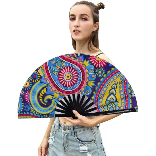 Amajiji Large Folding Hand Rave Fan for WomenMen ChineaseJapanese Bamboo and NylonCloth Folding Hand Fan Hand Fan Festival Fan Gift Fan Craft Fan Folding Fan Dance FanFantasy Flowers