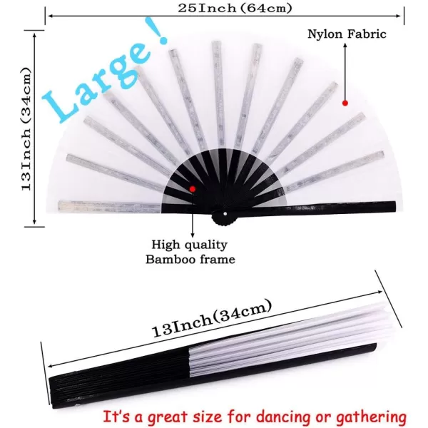 Amajiji Large Folding Hand Rave Fan for WomenMen ChineaseJapanese Bamboo and NylonCloth Folding Hand Fan for Performance Festival Events Gift Craft Dance Decorations BlackWhite1