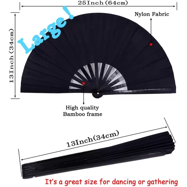 Amajiji Large Folding Hand Rave Fan for WomenMen ChineaseJapanese Bamboo and NylonCloth Folding Hand Fan for Performance Festival Events Gift Craft Dance Decorations BlackBlack