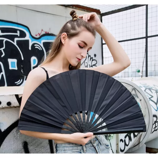Amajiji Large Folding Hand Rave Fan for WomenMen ChineaseJapanese Bamboo and NylonCloth Folding Hand Fan for Performance Festival Events Gift Craft Dance Decorations BlackBlack