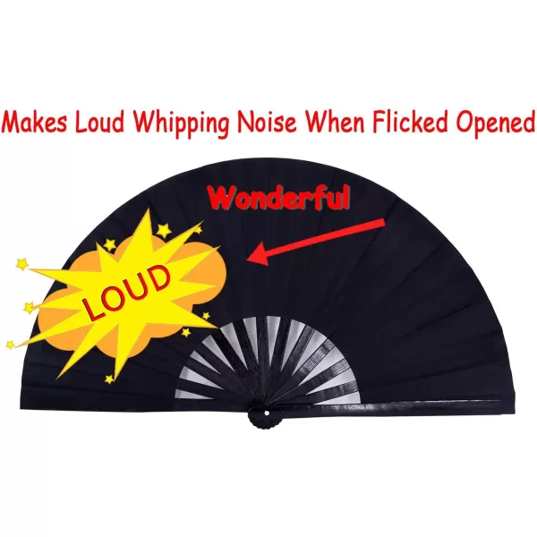 Amajiji Large Folding Hand Rave Fan for WomenMen ChineaseJapanese Bamboo and NylonCloth Folding Hand Fan for Performance Festival Events Gift Craft Dance Decorations BlackBlack