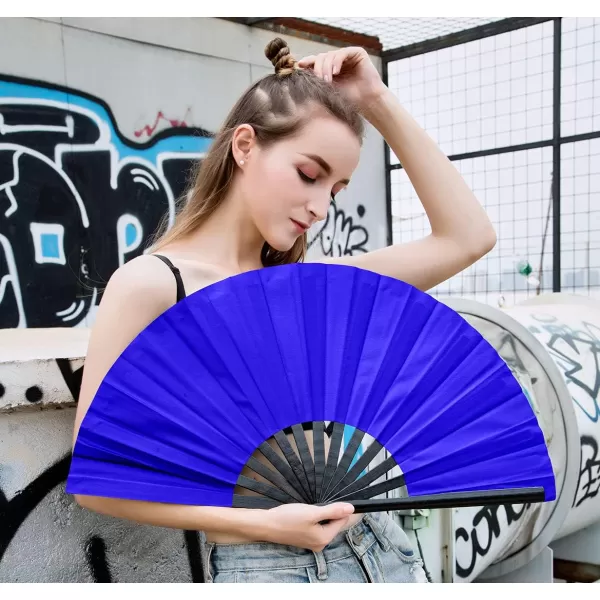 Amajiji Large Folding Hand Rave Fan for WomenMen ChineaseJapanese Bamboo and NylonCloth Folding Hand Fan for Performance Festival Events Gift Craft Dance Decorations BlackBlue