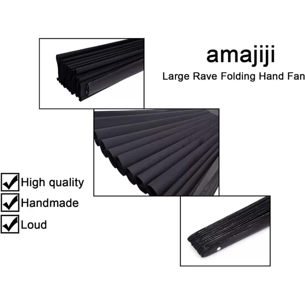 Amajiji Large Folding Hand Rave Fan for WomenMen ChineaseJapanese Bamboo and NylonCloth Folding Hand Fan for Performance Festival Events Gift Craft Dance Decorations BlackBlack