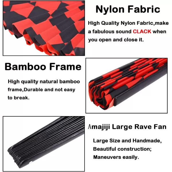 Amajiji Large Hand Folding Fans 13 Inch Bamboo Rave Festival Folding Fan for Women and Men Loud Clack Fan for Decoration Festival Gift Performance Party Dance otateSquare
