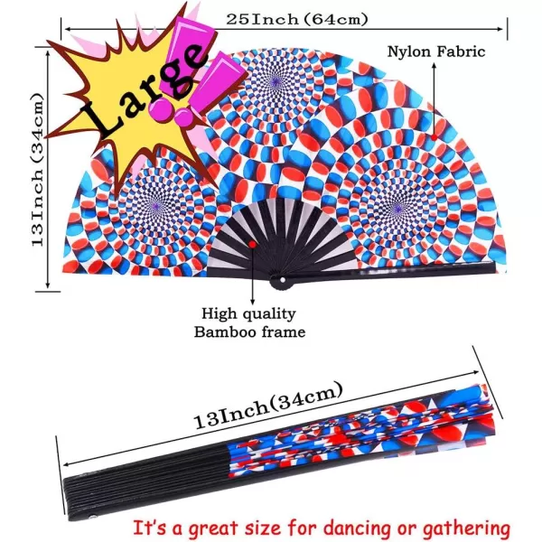 Amajiji Large Hand Folding Fans 13 Inch Bamboo Rave Festival Folding Fan for Women and Men Loud Clack Fan for Decoration Festival Gift Performance Party Dance otateotate