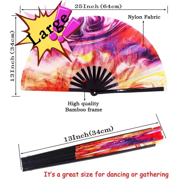 Amajiji Large Hand Folding Fans 13 Inch Bamboo Rave Festival Folding Fan for Women and Men Loud Clack Fan for Decoration Festival Gift Performance Party Dance otateChaos
