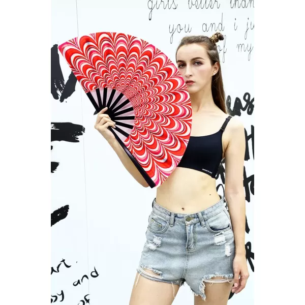 Amajiji Large Peacock Folding Fan ChineaseJapanese Folding NylonCloth Hand Fan Hand Folding Fans for WomenMen Hand Fan Festival Gift Fan Craft fan Folding Fan Dance Fan Red Peacock