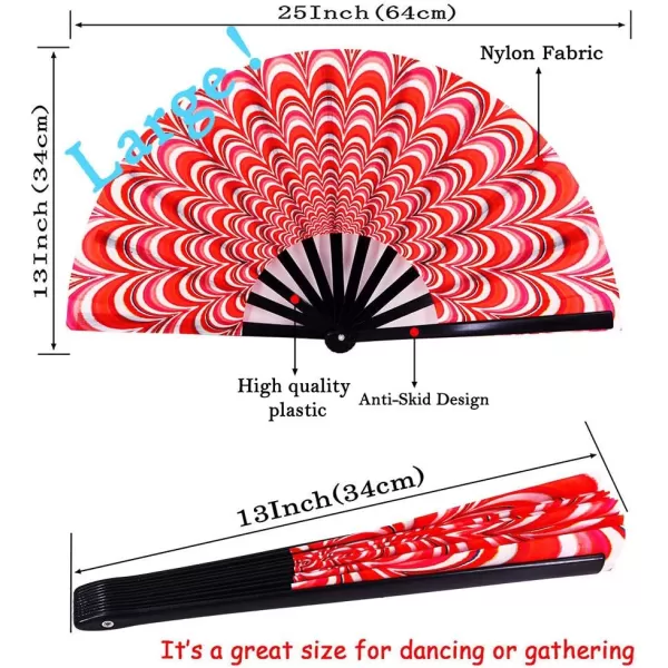 Amajiji Large Peacock Folding Fan ChineaseJapanese Folding NylonCloth Hand Fan Hand Folding Fans for WomenMen Hand Fan Festival Gift Fan Craft fan Folding Fan Dance Fan Red Peacock