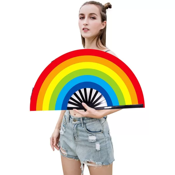 Amajiji Large Peacock Folding Fan ChineaseJapanese Folding NylonCloth Hand Fan Hand Folding Fans for WomenMen Hand Fan Festival Gift Fan Craft fan Folding Fan Dance Fan Rainbow