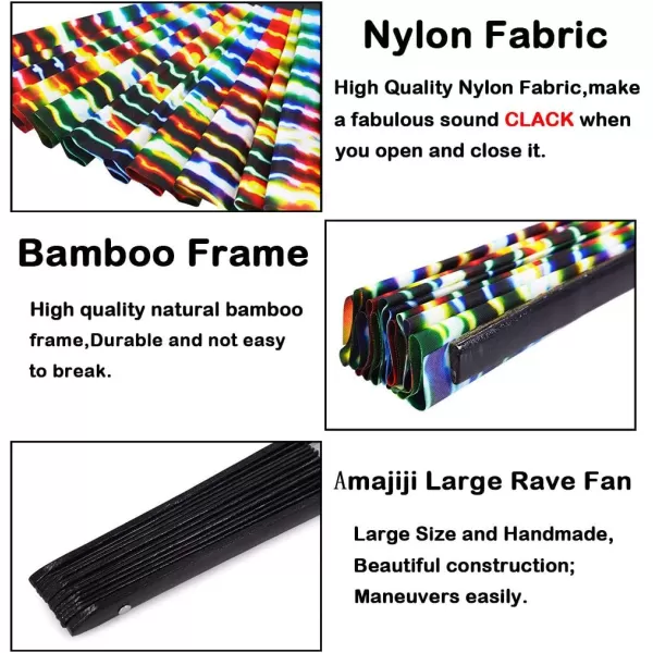Amajiji Large Rave Folding Hand Fan for MenWomen ChineaseJapanese Bamboo Hand Fan Festival Accessories Performance Decoration Gift Dance Handheld Fan Electromagnetic LightElectromagnetic Light