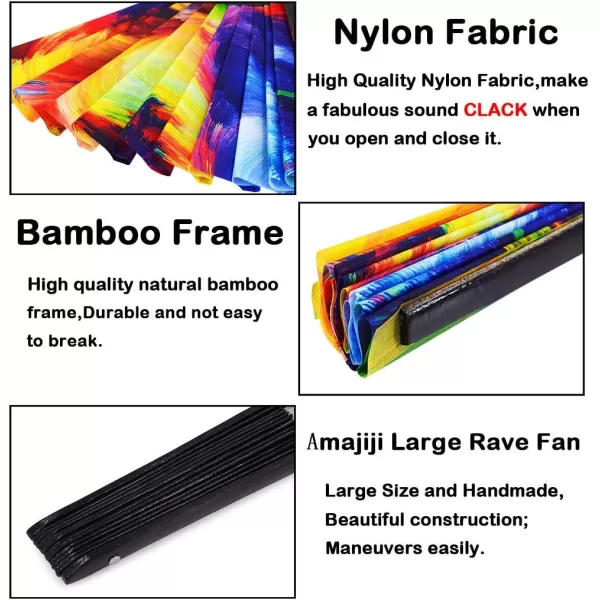 Amajiji Large Rave Folding Hand Fan for MenWomen ChineaseJapanese Bamboo Hand Fan Festival Accessories Performance Decoration Gift Dance Handheld Fan Electromagnetic LightOcean