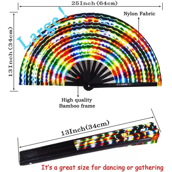 Amajiji Large Rave Folding Hand Fan for MenWomen ChineaseJapanese Bamboo Hand Fan Festival Accessories Performance Decoration Gift Dance Handheld Fan Electromagnetic LightElectromagnetic Light