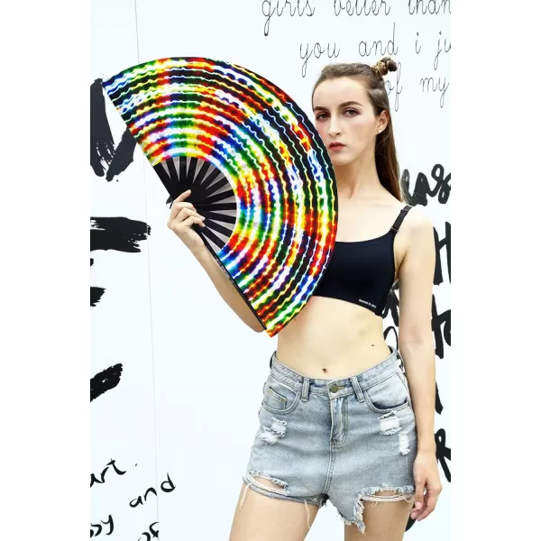 Amajiji Large Rave Folding Hand Fan for MenWomen ChineaseJapanese Bamboo Hand Fan Festival Accessories Performance Decoration Gift Dance Handheld Fan Electromagnetic LightElectromagnetic Light