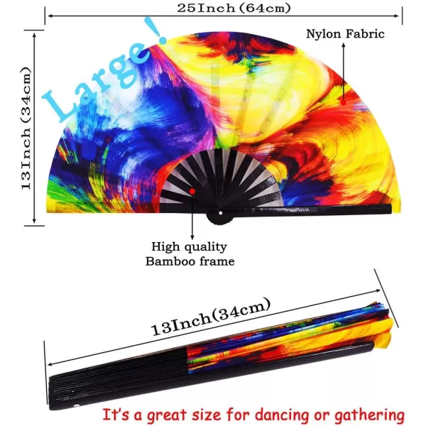 Amajiji Large Rave Folding Hand Fan for MenWomen ChineaseJapanese Bamboo Hand Fan Festival Accessories Performance Decoration Gift Dance Handheld Fan Electromagnetic LightOcean
