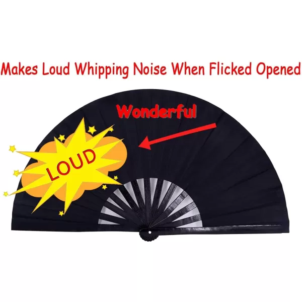 Amajiji Large Rave Folding Hand Fan for MenWomen Chinese Japanese Kung Fu Tai Chi Handheld Fan Performance Fan Festival Gift Fan Craft Fan Folding Fan Dance Fan BlackBlack