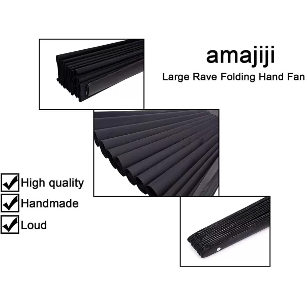 Amajiji Large Rave Folding Hand Fan for MenWomen Chinese Japanese Kung Fu Tai Chi Handheld Fan Performance Fan Festival Gift Fan Craft Fan Folding Fan Dance Fan BlackBlack