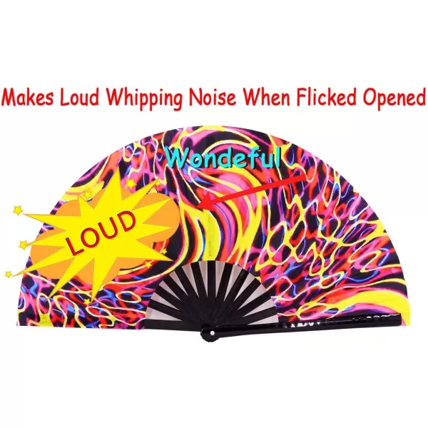 Amajiji Rave Hand Folding Fans  13 Inch Large Bamboo Handhelp Folding Fan for Women and men Hand Fan  Festival Rave Accessories for Decorations Party Dance Performance Gift RotateChaos