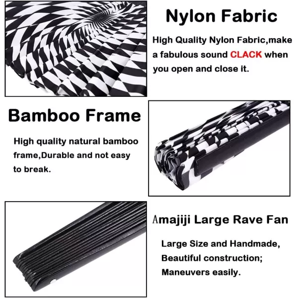 Amajiji Rave Hand Folding Fans  13 Inch Large Bamboo Handhelp Folding Fan for Women and men Hand Fan  Festival Rave Accessories for Decorations Party Dance Performance Gift RotateRotate