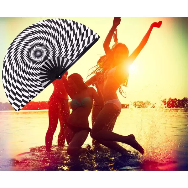 Amajiji Rave Hand Folding Fans  13 Inch Large Bamboo Handhelp Folding Fan for Women and men Hand Fan  Festival Rave Accessories for Decorations Party Dance Performance Gift RotateRotate
