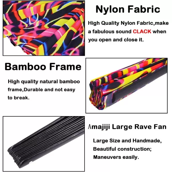 Amajiji Rave Hand Folding Fans  13 Inch Large Bamboo Handhelp Folding Fan for Women and men Hand Fan  Festival Rave Accessories for Decorations Party Dance Performance Gift RotateChaos