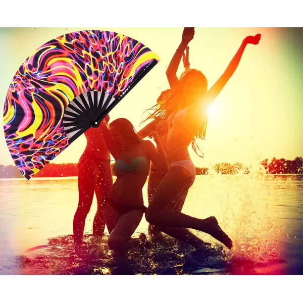 Amajiji Rave Hand Folding Fans  13 Inch Large Bamboo Handhelp Folding Fan for Women and men Hand Fan  Festival Rave Accessories for Decorations Party Dance Performance Gift RotateChaos