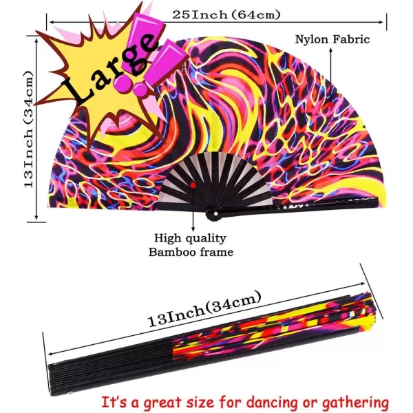 Amajiji Rave Hand Folding Fans  13 Inch Large Bamboo Handhelp Folding Fan for Women and men Hand Fan  Festival Rave Accessories for Decorations Party Dance Performance Gift RotateChaos