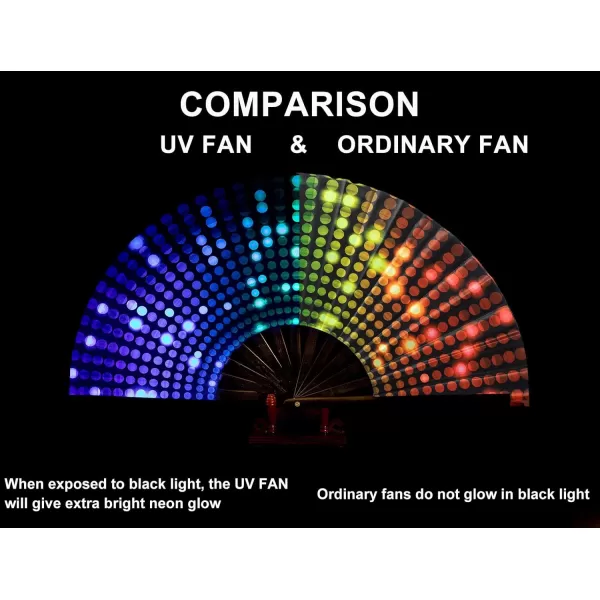 Amajiji UV Glow Rave Folding Hand Fan for FestivalsDragQueenBurlesque Large Clack Festival Hand Fan Rave Accessories for WomenWomenMen Dj LightDj Light