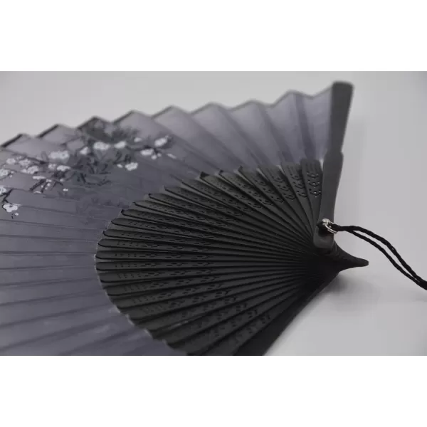 Amajiji Women Hand Held Silk Folding Fans with Bamboo Frame Black