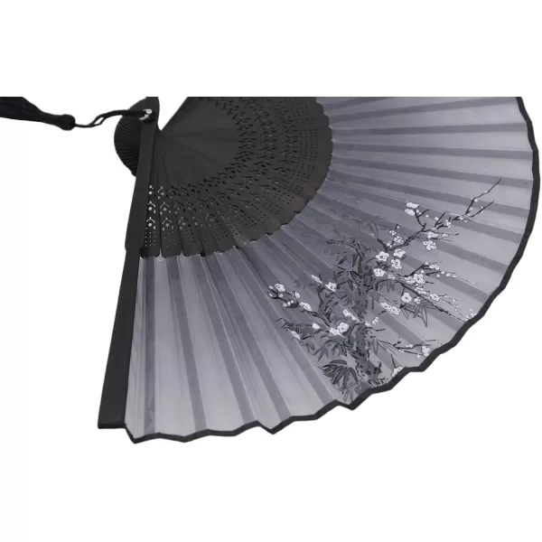 Amajiji Women Hand Held Silk Folding Fans with Bamboo Frame Black