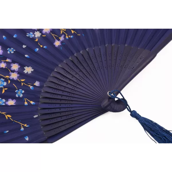 Amajiji Women Hand Held Silk Folding Fans with Bamboo Frame Blue